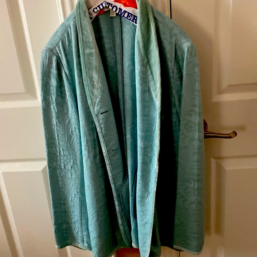 Beautiful turquoise Jacquard blazer-type jacket.  No rips/no stains. Gently worn
